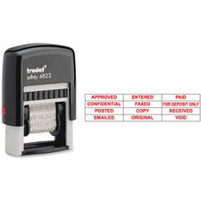 Trodat 12-Message Stamp Message Stamp - APPROVED, CONFIDENTIAL, COPY, EMAILED, ENTERED, FAXED, FOR DEPOSIT ONLY, ORIGINAL, PAID, POSTED, RECEIVED, ... - 0.38" Impression Width x 1.25" Impression Length - 10000 Impression(s) - Red - Recycled - 1 Each