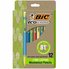 BIC Ecolutions Xtra Life Mechanical Pencil 0.7 mm Black Lead - #2, HB - Medium Point - Assorted Barrel - 1 Dozen