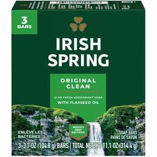 Irish Spring Deodorant Bar Soap with Flaxseed Oil Original Clean Scent - 3.75 oz - Bacteria Remover - Skin, Hand - Green - Paraben-free, Phthalate-free, Gluten-free, Recyclable - 3/Pack - 18 / Carton
