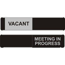 Seco Door Sign Print/Message "Vacant" , "Meeting In Progress" - 10" Width x 2" Height - Rectangular Shape - Self-adhesive, Adhesive Backing - Aluminum, Polyvinyl Chloride (PVC) - 1 Each