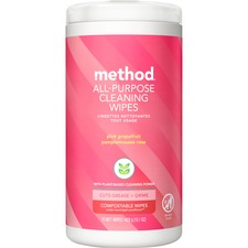 Method All-purpose Cleaning Wipes Pink Grapefruit Scent - Pleasant Scent - Pink - 70/Tub - 1 Each