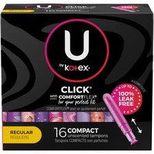 Kimberly-Clark U by Kotex Click Tampon Regular Regular - Anti-leak, Fragrance-free, Comfortable, Unscented - 16 / Box