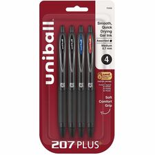 uniball&#8482; 207 Plus+ Gel Pen 0.7 mm Medium Pen Point - Retractable - Assorted Ink - Gel-based, Nanofiber Ink - Black Metal Barrel - 4 / Pack