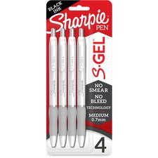 Sharpie S-Gel Pens 0.7 mm Medium Pen Point - Black Ink - Gel-based - White Metal Barrel - 4 / Pack