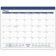 Cambridge Basic 2025-2026 Monthly Desk Pad Calendar, Standard, 21 3/4" x 17" Standard - Monthly - 15 Month - October 2025 to December 2026 - 1 Month Single Page Layout - 15" x 12" Sheet Size - Headband - Desk Pad - Black, White - Paper - Ruled Daily Block