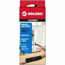 VELCRO&reg; Mountable Cable Sleeves Cable Sleeve - Black - 12" Length - 2 / Pack