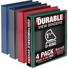 Samsill Durable View Binders 1 1/2" Binder Capacity - Letter - 8 1/2" x 11" Sheet Size - 350 Sheet Capacity - Fastener(s): D-Ring - Pocket(s): 2, Internal - Chipboard, Polypropylene - Assorted - Recycled - Clear Overlay, Durable, Non-glare, PVC-free, Non-