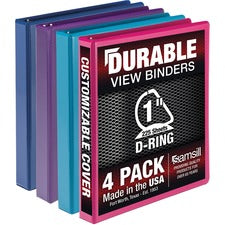 Samsill Durable View Binders 1" Binder Capacity - Letter - 8 1/2" x 11" Sheet Size - 225 Sheet Capacity - 3 Ring(s) - Fastener(s): D-Ring - Pocket(s): 2, Internal - Polypropylene, Chipboard - Assorted - Durable, Clear Overlay, Ink-transfer Resistant, Wear