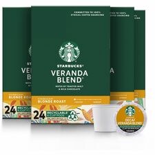 Starbucks&reg; K-Cup Veranda Blend Coffee Compatible with Keurig Brewer - Light - K-Cup - Veranda Blend - 24/Box - 4 / Carton