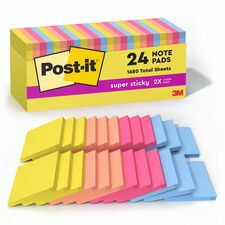 Post-it&reg; Super Sticky Notes 3" Flag/Note Width x 3" Flag/Note Length - Square - 70 Sheets per Pad - Summer Joy - Recyclable, Self-adhesive - 24 / Pack