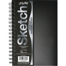 UCreate Poly Cover Sketch Book 75 Sheets - Spiral - 70 lb Basis Weight - 9" Width x 6" Depth - Black Polyurethane Cover - Heavyweight, Acid-free Paper, Durable Cover, Perforated - 1 Each