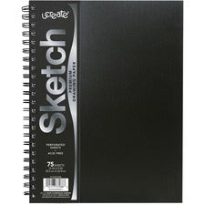 UCreate Poly Cover Sketch Book 75 Sheets - Spiral - 70 lb Basis Weight - 12" x 9" Sheet Size - 12" Width x 9" Depth - Black Polyurethane Cover - Heavyweight, Acid-free Paper, Durable Cover, Perforated - 1 Each
