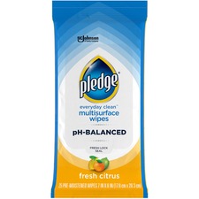 Pledge pH Balanced Multisurface Wipes Fresh Citrus Scent - pH Balanced, Streak-free, Residue-free - Blue - 25/Packet - 1 Each