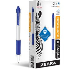 Zebra SARASA dry X20+ Gel Retractable RDI 0.7 mm Medium Conical Pen Point - Retractable - Blue Ink - Gel-based - White Plastic Barrel - Writing, Document, Classroom, Home, Office - 12 / Pack