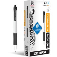 Zebra SARASA dry X20+ Gel Retractable RDI 0.7 mm Medium Conical Pen Point - Retractable - Black Ink - Gel-based - White Plastic Barrel - Writing, Document, Classroom, Home, Office - 12 / Pack