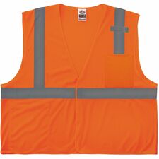 Ergodyne GloWear 8210HL Mesh Hi-Vis Safety Vest Recommended for: Baggage Handling, Construction, Utility Crew, Survey Crew, Railway Worker, Warehouse, Distribution - Large - Hook & Loop Closure - 2 Pocket(s) - Polyester Mesh - Orange - High Visibility, Li