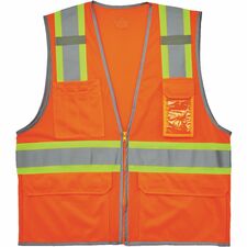 Ergodyne 8246Z 2-Tone High-Visibility Safety Vest Large - Zipper Closure - 6 Pocket(s) - Polyester Mesh - Orange - High Visibility, Lightweight, Interior Pocket, Mic Tab, Machine Washable, Reflective Piping, Cell Phone Pocket, Breathable, Exterior Pocket,
