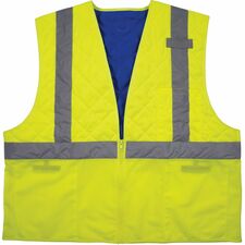 Ergodyne Chill-Its 6668 Hi-Vis Safety Cooling Vest Small - 45" Chest - Heat Protection - Zipper Closure - 2 Pocket(s) - Polyester, Nylon - Lime - High Visibility, Lightweight, Breathable, Interior Pocket, Pen Slot, Reflective Strap, Water Repellent - 1 Ea