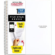Mead Five Star Wirebound Notebook, 1 Subject, College Ruled, 11" x 8 1/2" , White 1 Subject(s) - 100 Sheets - 100 Pages - Wire Bound - 11" x 8 1/2" Sheet Size - Bleed Resistant, Durable, Water Resistant, Wear Resistant, Tear Resistant, Spill Resistant, Po