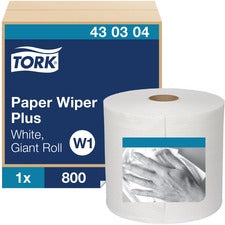 TORK Paper Wiper Plus 1 Ply - 800 Sheets/Roll - 12.25" Roll Diameter - 3" Core - White - 1 / Carton