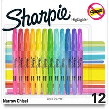 Sharpie Accent Highlighters w/Smear Guard Chisel Marker Point - Assorted Ink - Dry - 12 / Pack