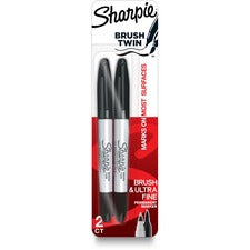 Sharpie Brush Twin Permanent Markers Ultra Fine Brush Marker Point - Black Ink - 2 / Pack