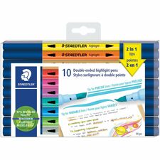 Staedtler Double-ended Highlighter Pens Chisel, Brush Marker Point - Assorted Ink - Water Based - 10 / Pack