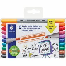 Staedtler Double-ended Dry Erase Pens Chisel, Bullet Marker Point - Assorted Ink - Dry - 10 Each
