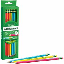 Ticonderoga Neon Pre-Sharpened No. 2 Pencils Black, Assorted Neon Lead - #2 - Broad Point - Neon Barrel - 18 / Box