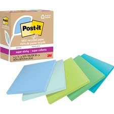 Post-it&reg; Super Sticky Adhesive Note 350 - 3" Flag/Note Width x 3" Flag/Note Length - Square - 70 Sheets per Pad - Assorted Oasis - Removable, Repositionable, Recyclable - Recycled - 5 / Pack