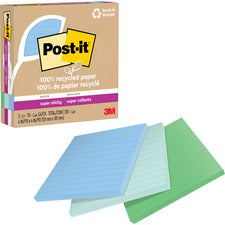 Post-it&reg; Super Sticky Adhesive Note 210 - 4" Flag/Note Width x 4" Flag/Note Length - Square - 70 Sheets per Pad - Ruled - Assorted Oasis - Removable, Repositionable, Recyclable - Recycled - 3 / Pack