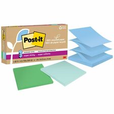 Post-it&reg; Super Sticky Adhesive Note 420 - 3" Flag/Note Width x 3" Flag/Note Length - Square - 70 Sheets per Pad - Assorted Oasis - Removable, Repositionable, Recyclable, Pop-up - Recycled - 6 / Pack
