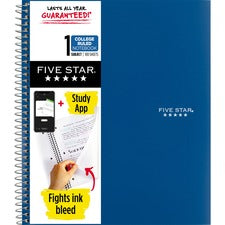 Five Star Wirebound Notebook 1 Subject(s) - 100 Pages - Wire Bound - College Ruled Front Ruling - Letter - 8 1/2" x 11" Sheet Size - Blue Cover - Double Sided Sheet, Durable, Water Resistant, Wear Resistant, Tear Proof, Spill Resistant, Pocket, Opaque - 1