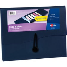 Avery&reg; Slide & View Letter Organizer Folder 8 1/2" x 11" - 40 Sheets Capacity - 6 Pocket(s) - Plastic, Poly - Navy - 1 Each