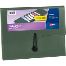 Avery&reg; Slide & View Letter Organizer Folder 8 1/2" x 11" - 40 Sheets Capacity - 6 Pocket(s) - Plastic, Poly, Polypropylene - Sage - 1 Each