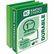 Samsill Earth's Choice Plant-based View Binders 1 1/2" Binder Capacity - Letter - 8 1/2" x 11" Sheet Size - 3 Ring(s) - Fastener(s): Round Ring - Chipboard, Polypropylene, Plastic - Lime - Recycled - Bio-based, Durable, Recyclable, Punched, Clear Overlay,