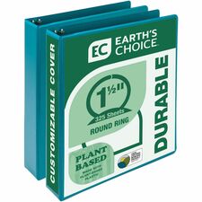 Samsill Earth's Choice Plant-based View Binders 1 1/2" Binder Capacity - Letter - 8 1/2" x 11" Sheet Size - 3 Ring(s) - Fastener(s): Round Ring - Chipboard, Polypropylene, Plastic - Turquoise - Recycled - Bio-based, Durable, Recyclable, Punched, Clear Ove