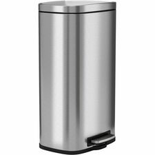 HLS Commercial Fire-Rated Soft Step Trash Can 8 gal Capacity - Pedal Control, Handle, Durable, Smooth, Lid Closure, Fingerprint Proof, Fire Retardant, Removable Inner Bin - 25" Height x 13.7" Width - Stainless Steel - Silver - 1 Each