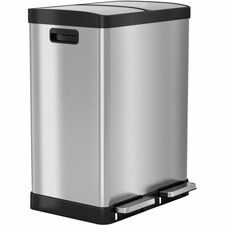 HLS Commercial Fire-Rated Soft Step Trash Can 16 gal Capacity - Pedal Control, Handle, Durable, Smooth, Lid Closure, Fingerprint Proof, Fire Retardant, Removable Inner Bin - 26.2" Height x 19.3" Width - Stainless Steel - Silver - 1 Each