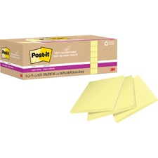 Post-it&reg; Recycled Super Sticky Notes 70 - 3" Flag/Note Width x 3" Flag/Note Length - Square - 70 Sheets per Pad - Canary Yellow - Adhesive - Recycled - 12 / Pack