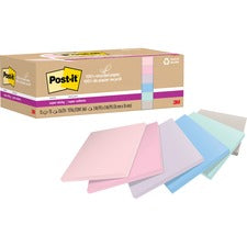 Post-it&reg; Recycled Super Sticky Notes 70 - 3" Flag/Note Width x 3" Flag/Note Length - Square - 70 Sheets per Pad - Wanderlust Pastels - Adhesive - Recycled - 12 / Pack