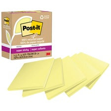 Post-it&reg; Recycled Super Sticky Notes 70 - 3" Flag/Note Width x 3" Flag/Note Length - Square - 70 Sheets per Pad - Canary Yellow - Adhesive - Recycled - 5 / Pack