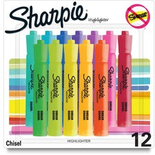 Sharpie SmearGuard Tank Style Highlighters Wide Chisel, Narrow Narrow Marker Point - Assorted Ink - 12 / Pack