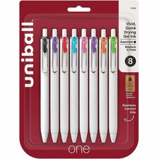 uniball&#8482; UB One Gel Pens 0.7 mm Medium Pen Point - Retractable - Assorted Ink - Pigment-based, Gel-based - White Barrel - 8 / Pack