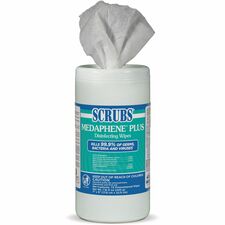 SCRUBS Medaphene Plus Disinfecting Wipes Citrus Scent - 9" Length x 6" WidthDisinfectant, Deodorize, Textured, Absorbent, Pre-moistened, Easy to Use, Strong, Water Soluble, Anti-bacterial, Bleach-free - Colorless - 73/Tub - 6 / Carton
