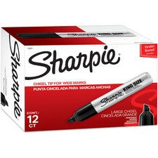 Sharpie King Size Permanent Markers Bold Chisel Marker Point - Black Ink - Plastic Barrel - 1 Dozen