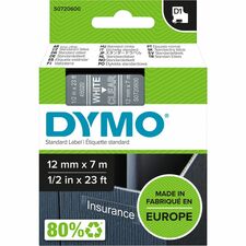 Dymo D1 Self Adhesive Tape Cassette 15/32" Width - Rectangle - Thermal Transfer - Glossy - Transparent, White - 1 Each