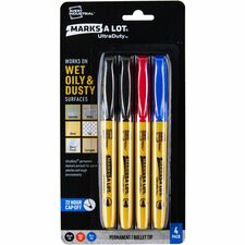 Avery&reg; Marks A Lot UltraDuty Markers, Bullet Tip, 4 Assorted Markers (29848) 1 mm Bold Bullet Marker Point - Black, Red, Blue Ink - Polyester Tip - 4 / Pack