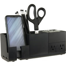 Bostitch Konnect Desk Organizer with Power Station Desktop - Stackable, USB Hub, Cable Management, Storage Tray, Rubber Feet, Non-slip Feet - Black - 1 Each