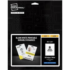Avery&reg; Name Badge Print/Message - "Vertical, Portrait - 2.1" Width x 3.4" Height - Rectangular Shape - Double Sided - Durable, Hand Writable, Printable, Water Resistant, Chemical Resistant, Abrasion Resistant, Tear Resistant, UV Resistant, Water Proof
